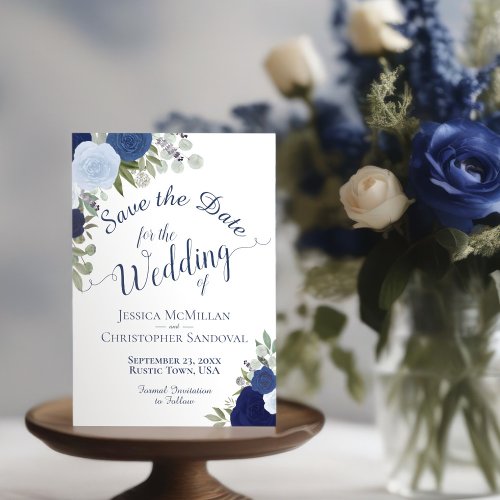Rustic Blue Watercolor Floral Elegant Boho Wedding Save The Date