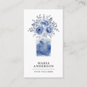 Rustic Blue Watercolor Floral Perfume Bottle Business Card