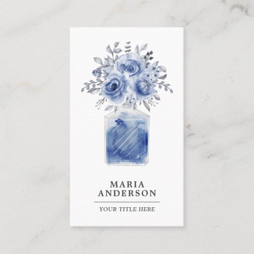 Rustic Blue Watercolor Floral Perfume Bottle Business Card