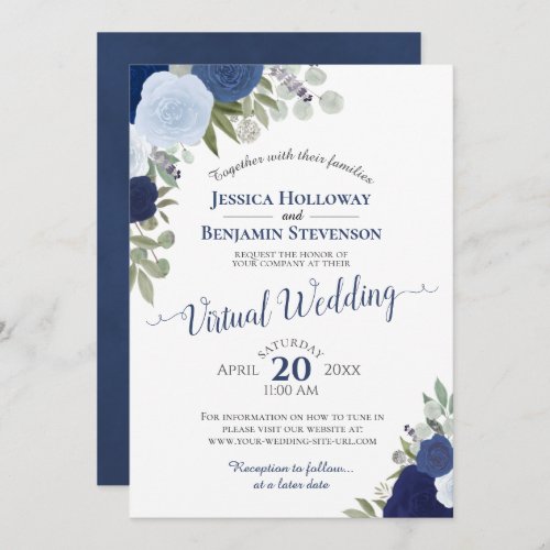 Rustic Blue Watercolor Floral Virtual Wedding Invitation