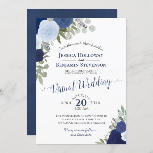 Rustic Blue Watercolor Floral Virtual Wedding Invitation