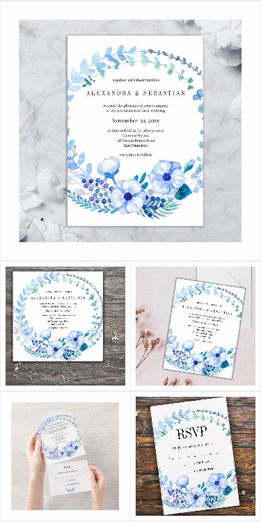 Rustic Blue Watercolor Floral Wedding