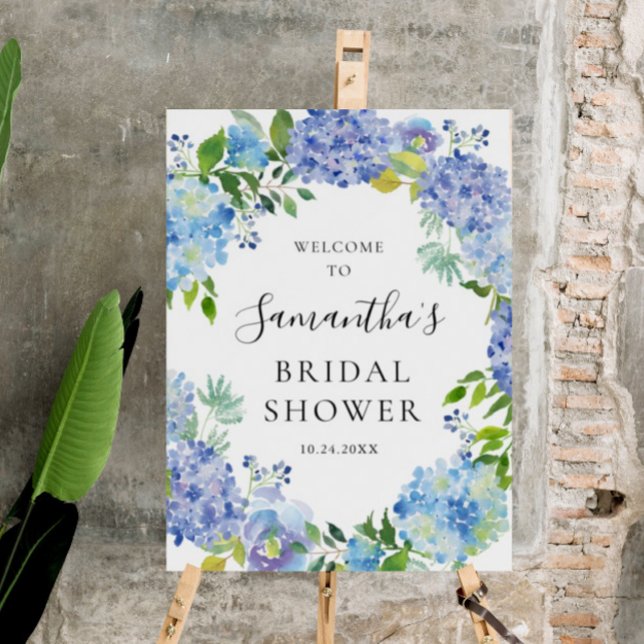 Rustic Blue Watercolor Hydrangea Bridal Shower Pos Foam Board (Creator Uploaded)