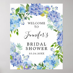 Rustic Blue Watercolor Hydrangea Bridal Shower Poster