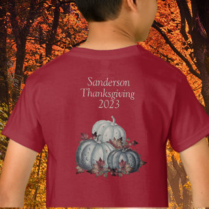 Rustic Blue Watercolor Pumpkin Fall Leaves T-Shirt