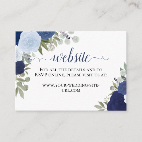 Rustic Blue Watercolor Roses Wedding Website Enclosure Card