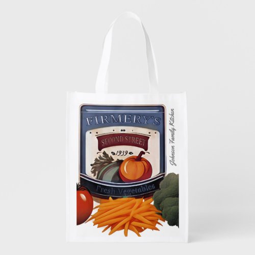 Rustic blue watercolor veggie grocery bag