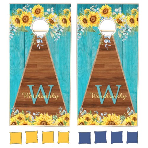 Rustic Blue Wedding Budget  Sunflower Wood  Cornhole Set