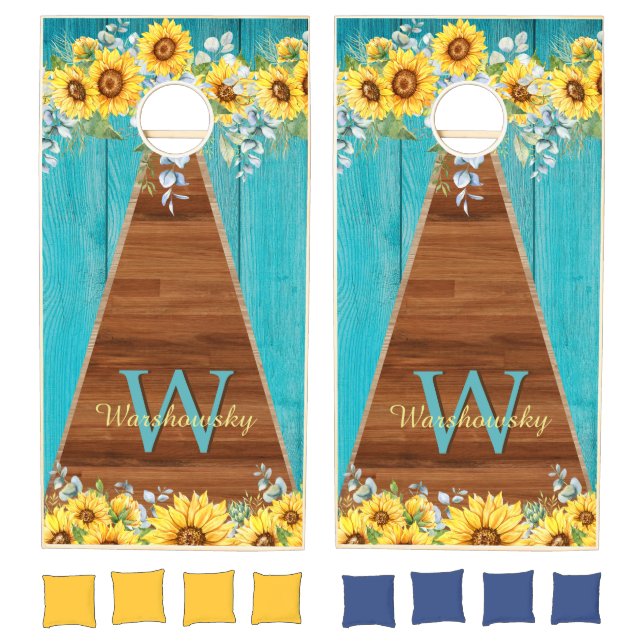 Rustic Blue Wedding Budget  Sunflower Wood  Cornhole Set (Set)