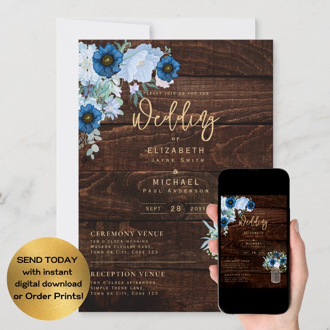 Rustic Blue Wedding Instant Digital Download Invitation (Creator Uploaded)