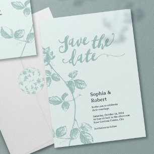 Rustic Blue Whimsical Floral  Save The Date