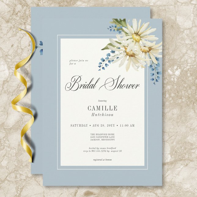 Rustic Blue & White Daisies Bridal Shower Invitation (Rustic Blue & White Daisies Bridal Shower Invitation)
