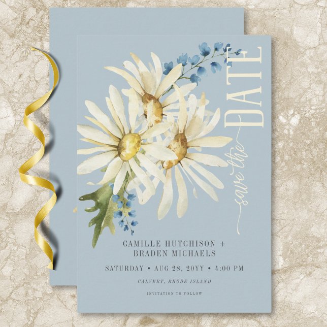 Rustic Blue & White Daisies Wedding Save The Date (Rustic Blue & White Daisies Wedding Save The Date)