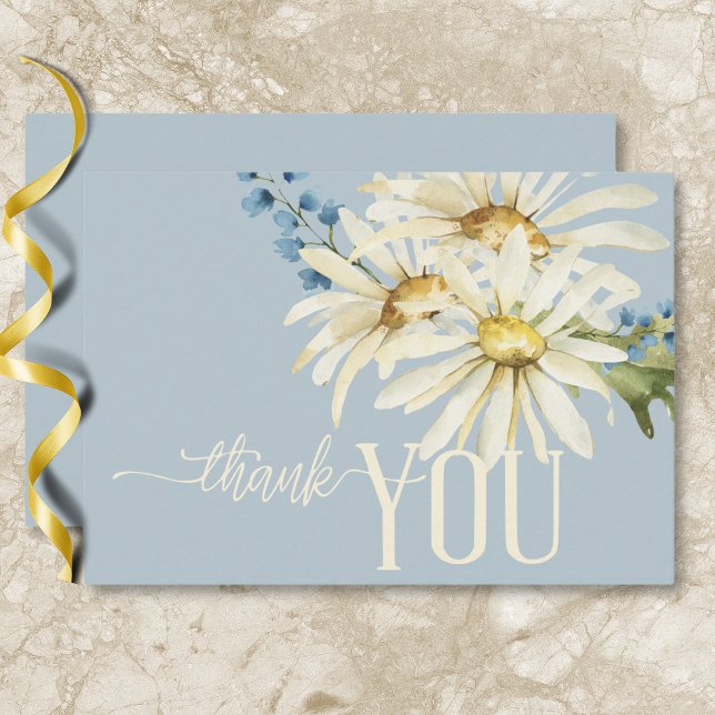 Rustic Blue & White Daisies Wedding Thank You Card (Rustic Blue & White Daisies Wedding Thank You Card)