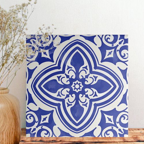 Rustic Blue White Decorative Floral Ceramic Tile