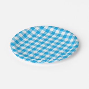 Rustic Blue White Gingham Plaid Country Wedding Paper Plates