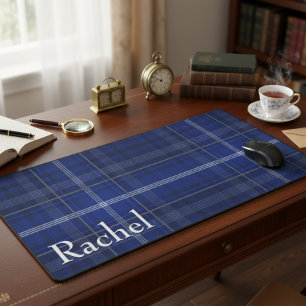 Rustic Blue & White Plaid Monogram Desk Mat