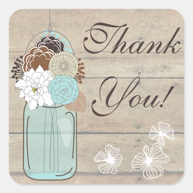 Rustic Blue & White Thank You : Sticker (Front)