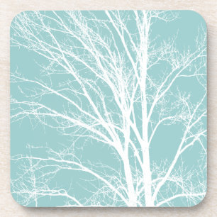 Rustic Blue White Tree Branches Beverage Coaster