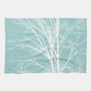 Rustic Blue White Tree Branches Kitchen Towel