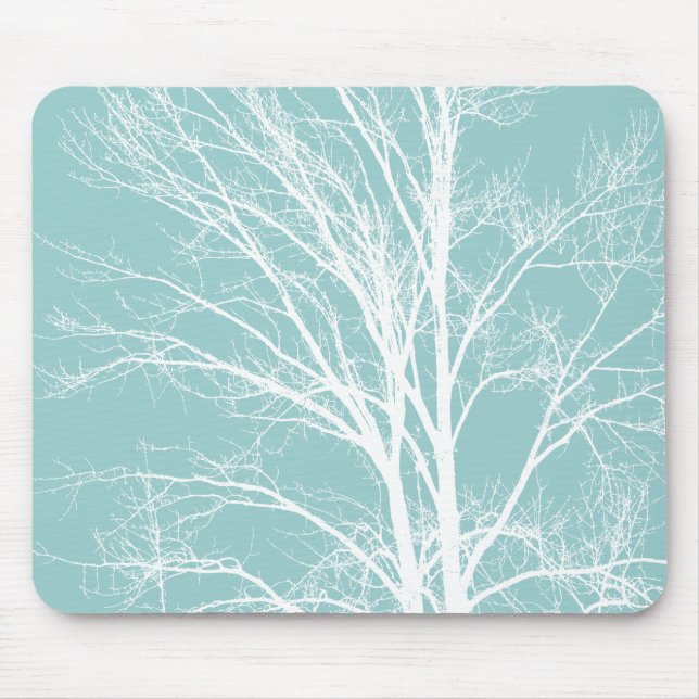 Rustic Blue White Tree Branches Mouse Pad (Front)
