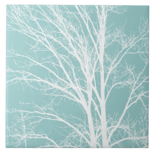 Rustic Blue White Tree Branches Tile