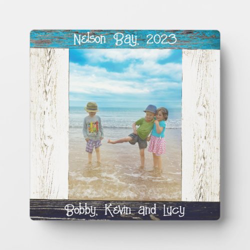 Rustic Blue White Wood Square Photo Frame