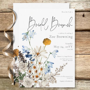 Rustic Blue Wildflowers & Daisies Bridal Brunch Invitation