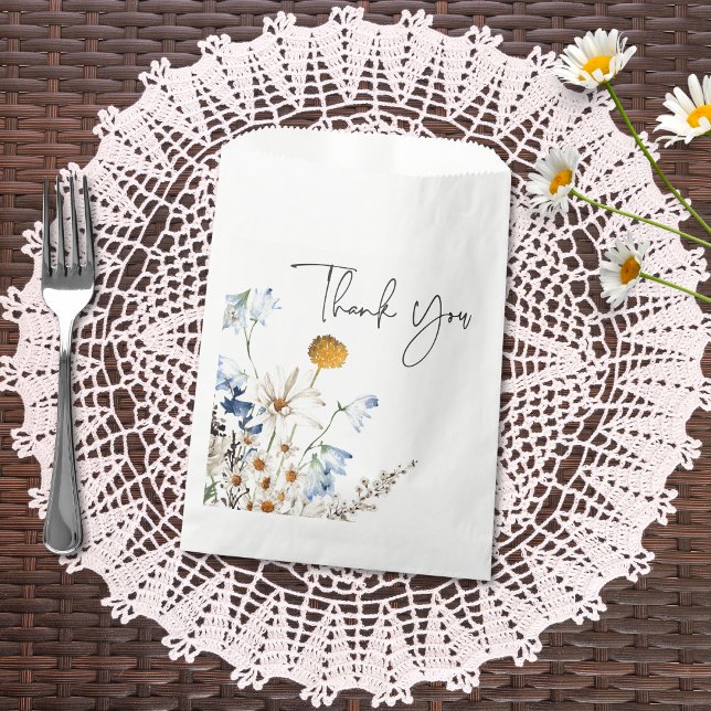Rustic Blue Wildflowers & Daisies Bridal Shower Favor Bag (Creator Uploaded)