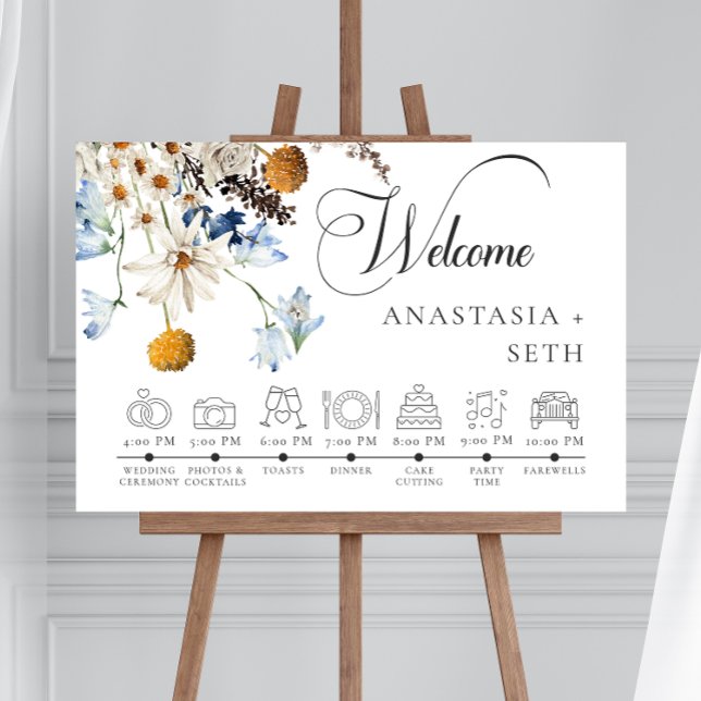 Rustic Blue Wildflowers & Daisies Order of Events Foam Board (Creator Uploaded)