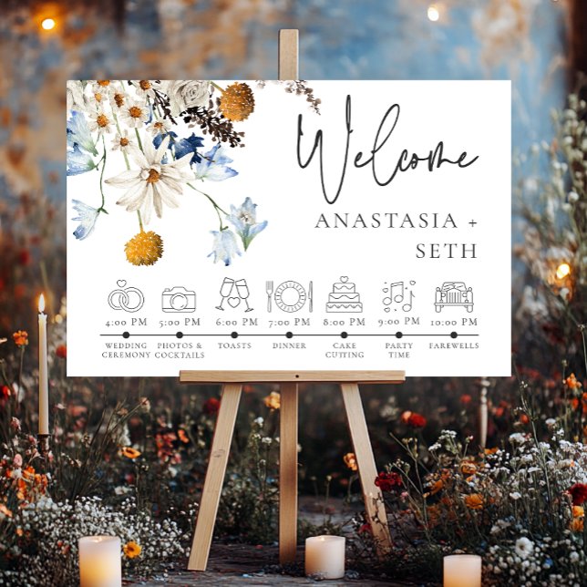 Rustic Blue Wildflowers & Daisies Order of Events Foam Board (Creator Uploaded)
