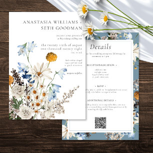 Rustic Blue Wildflowers & Daisies Wedding Two Side Invitation