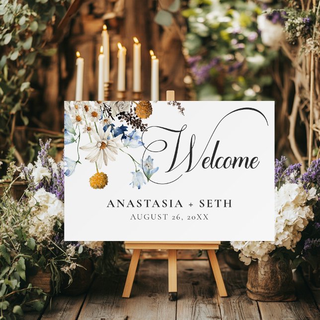 Rustic Blue Wildflowers & Daisies Welcome Foam Board (Creator Uploaded)