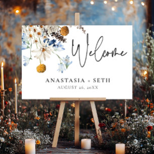 Rustic Blue Wildflowers & Daisies Welcome Foam Board