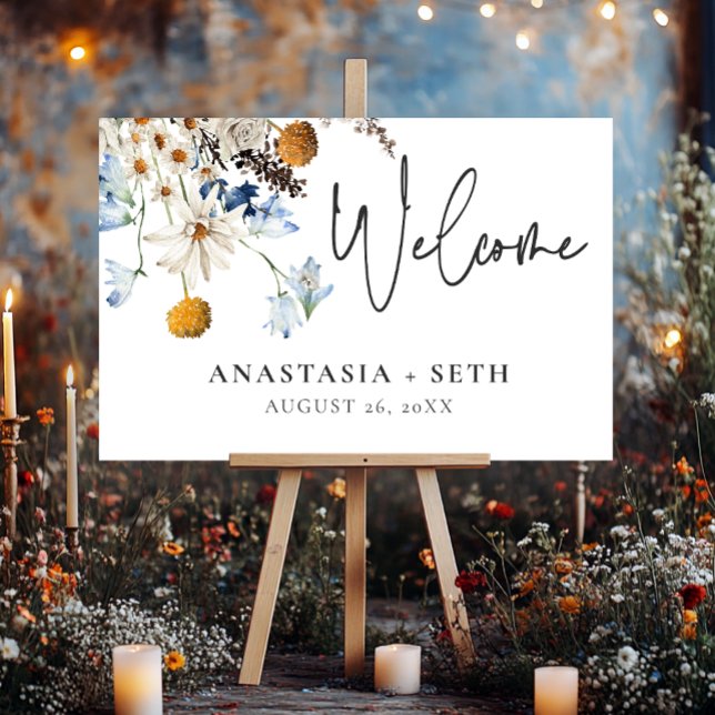 Rustic Blue Wildflowers & Daisies Welcome Foam Board (Creator Uploaded)