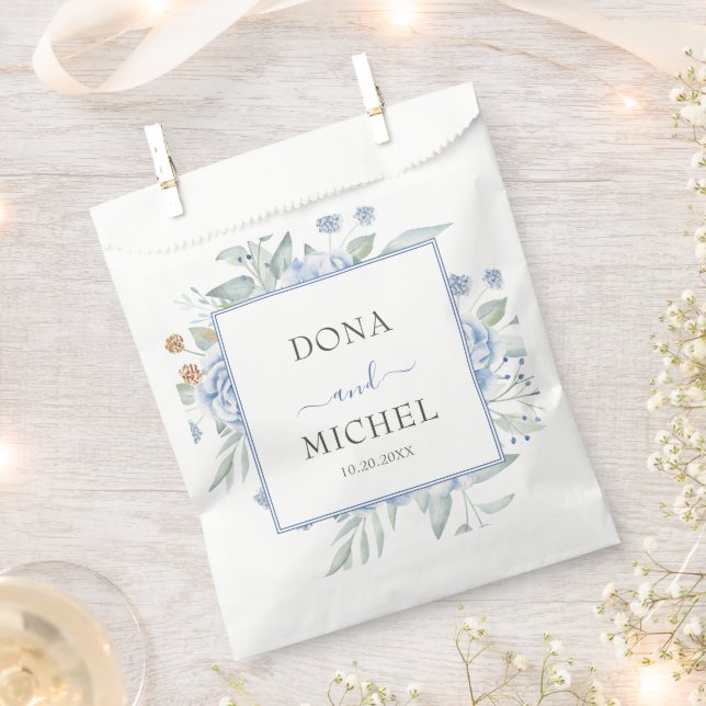 Rustic Blue Winter Floral Wedding Favor Bag (Clipped)