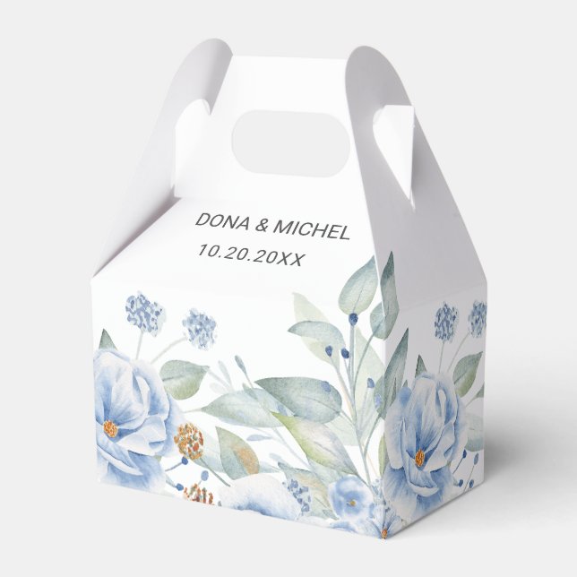 Rustic Blue Winter Floral Wedding Favor Boxes (Front Side)