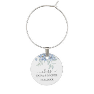 Rustic Blue Winter Floral Wedding Wine Charm