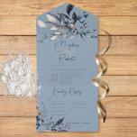 Rustic Blue Winter Foliage Blue Three Dinner All In One Invitation<br><div class="desc">ALSO AVAILABLE WITH A QR CODE TO SCAN OR WITH DINNER SELECTION OPTIONS. Let the beauty of winter grace your special day with our exquisite invitation invitation. Soft, dusty blue hues are adorned with delicate tan and blue watercolor foliage sprigs and icy blue berries, creating a serene and enchanting winter...</div>