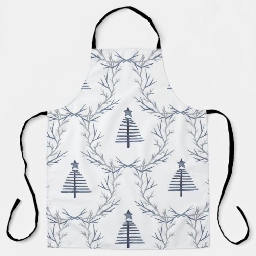Rustic Blue Winter forest Nordic Scandi Christmas  Apron