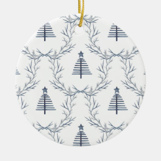 Rustic Blue Winter forest Nordic Scandi Christmas Ceramic Ornament