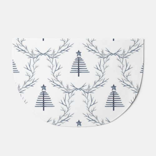 Rustic Blue Winter forest Nordic Scandi Christmas  Doormat