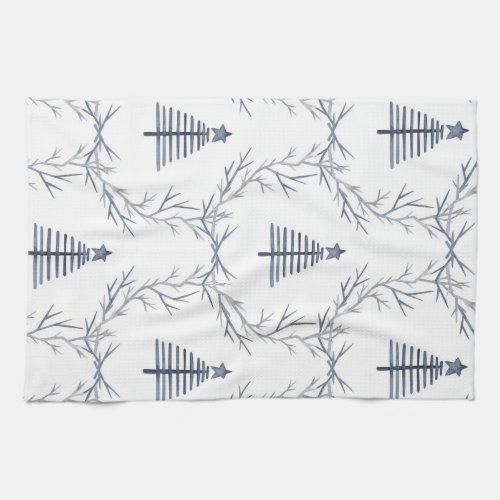 Rustic Blue Winter forest Nordic Scandi Christmas  Kitchen Towel