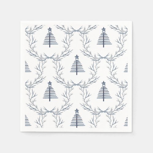 Rustic Blue Winter forest Nordic Scandi Christmas  Napkins