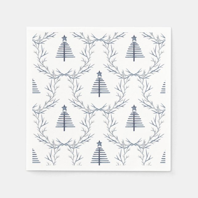 Rustic Blue Winter forest Nordic Scandi Christmas  Napkins (Front)