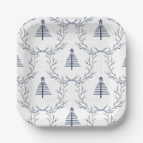 Rustic Blue Winter forest Nordic Scandi Christmas  Paper Plates