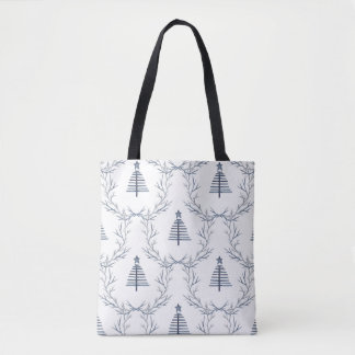 Rustic Blue Winter forest Nordic Scandi Christmas Tote Bag