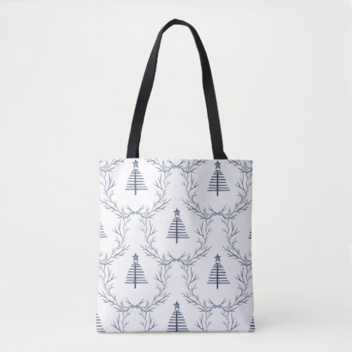 Rustic Blue Winter forest Nordic Scandi Christmas  Tote Bag
