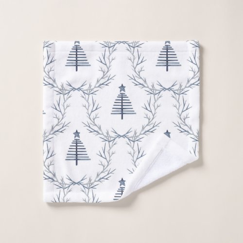Rustic Blue Winter forest Nordic Scandi Christmas  Wash Cloth