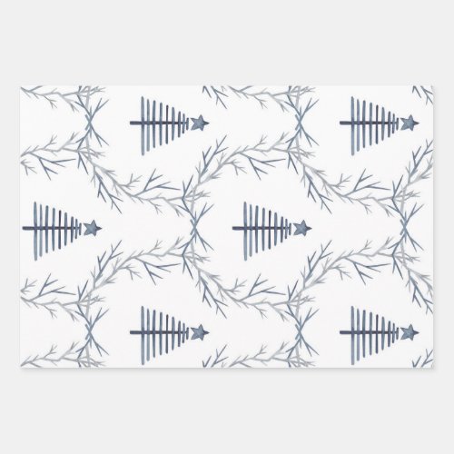Rustic Blue Winter forest Nordic Scandi Christmas  Wrapping Paper Sheets